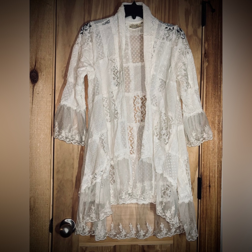 Paper Lace Patchwork Lace & Eyelet Duster Topper 100% Cotton - Picture 5 of 12